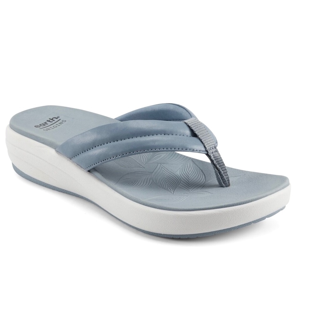 Earth Origins Glen Light Blue Toe Post Wedge Sandal Size 9